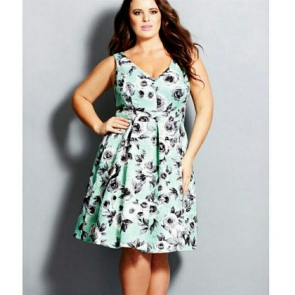 City Chic Dresses & Skirts - CITY CHIC DRESS mint green cocktail party floral roses print plus size 18 black